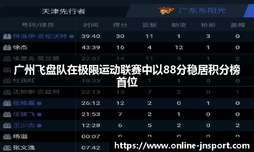 广州飞盘队在极限运动联赛中以88分稳居积分榜首位